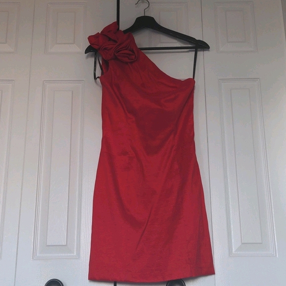 One shoulder red cocktail dress - Picture 1 of 4
